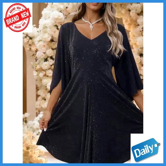 Sparkly Cocktail Dress Flutter Sleeve Chiffon Wedding Guest Party - Picture 8 of 8